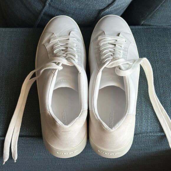 VINCE Bensley Leather & Suede 2 Toned Lace Up Platform Sneakers White Gray 9.5 - Picture 14 of 16